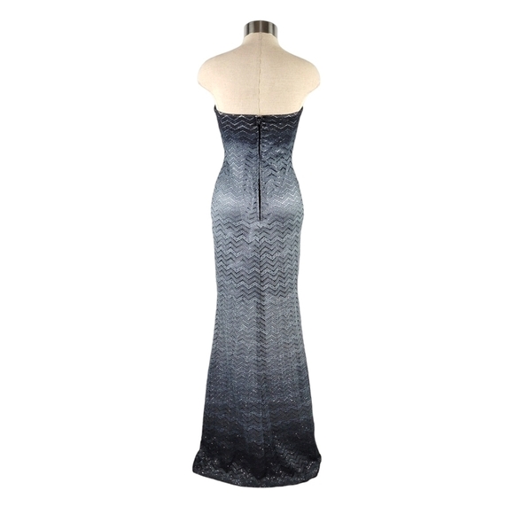 Betsy & Adam Strapless Gray Ombre Glitter Chevron Floor Length Gown Dress Size 2 - Picture 4 of 13